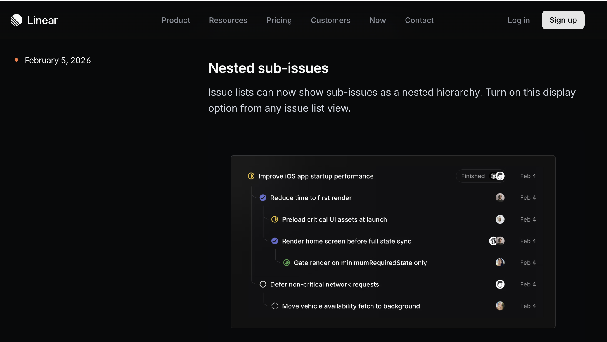 Linear changelog entry with rich visuals showing the feature in action