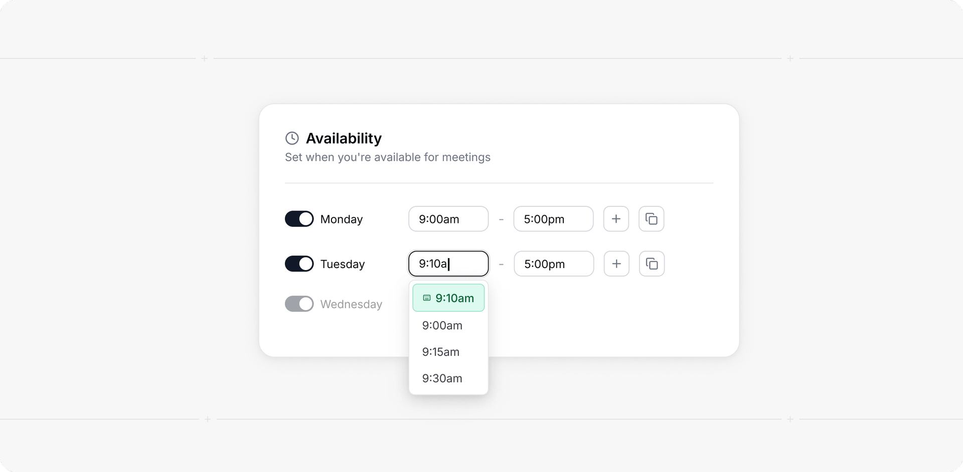 Type any time you want in availability