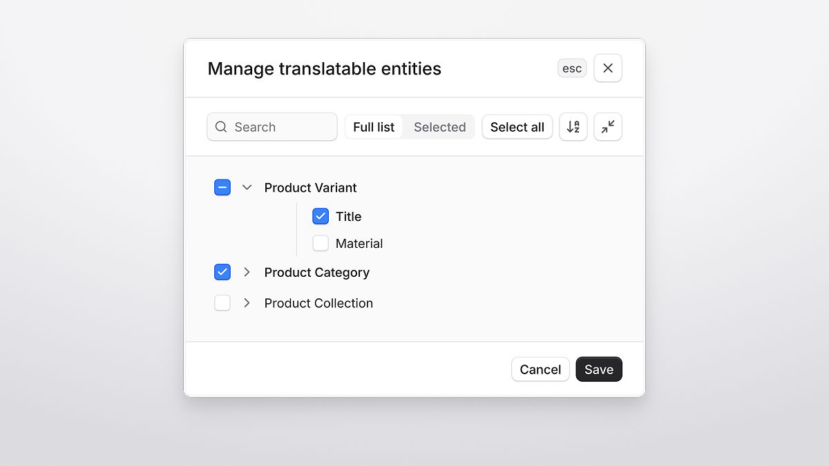 Admin UI for managing translatable entities