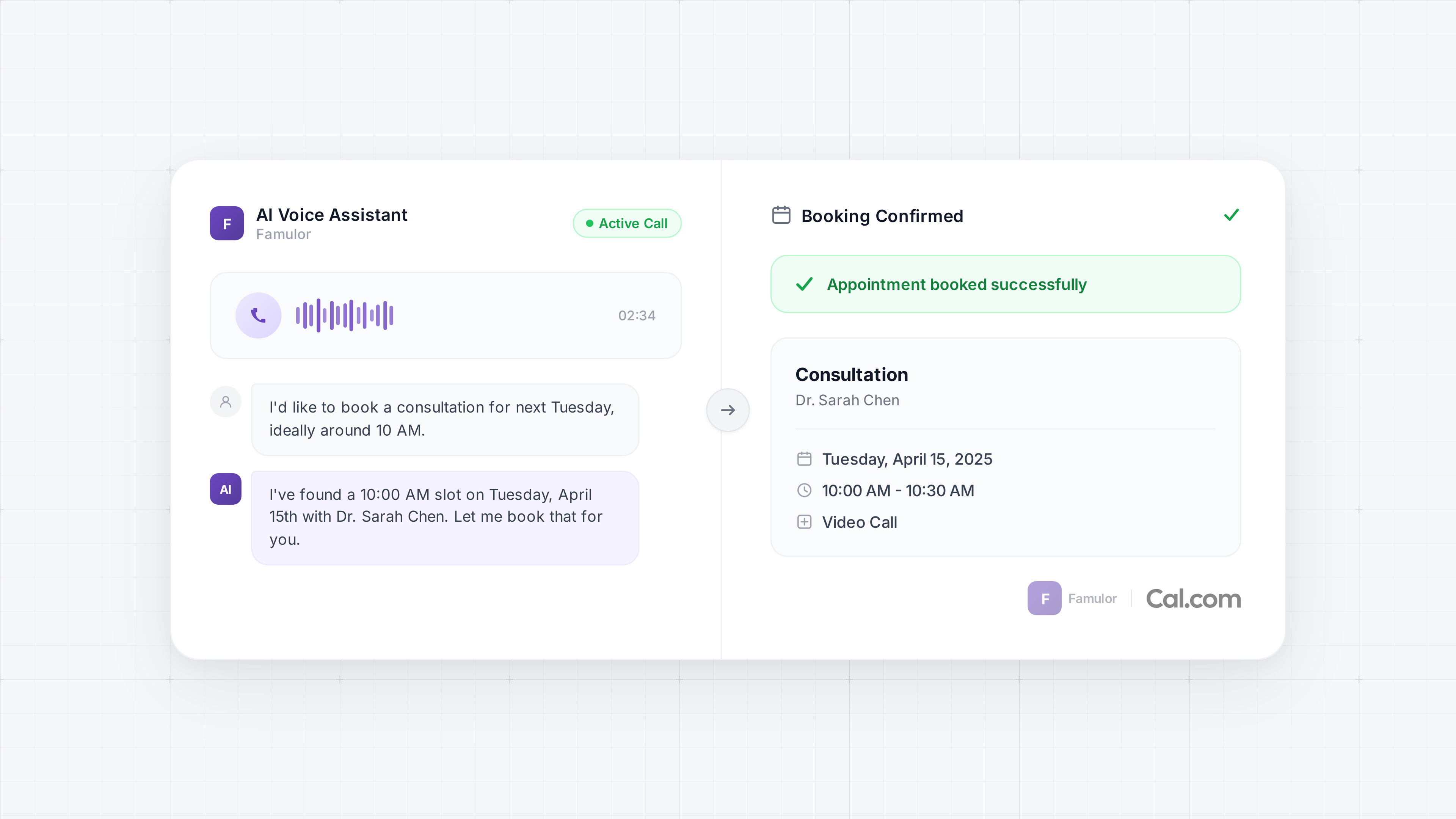 A blog hero image generated by PersonaBox for a Cal.com AI voice agent launch, with real product UI