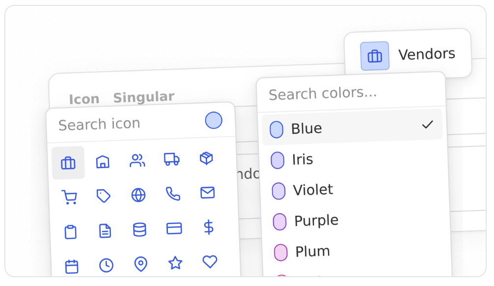 A generated hero image showing the icon picker and color picker from the real product UI