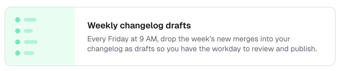A weekly changelog drafts schedule card in PersonaBox