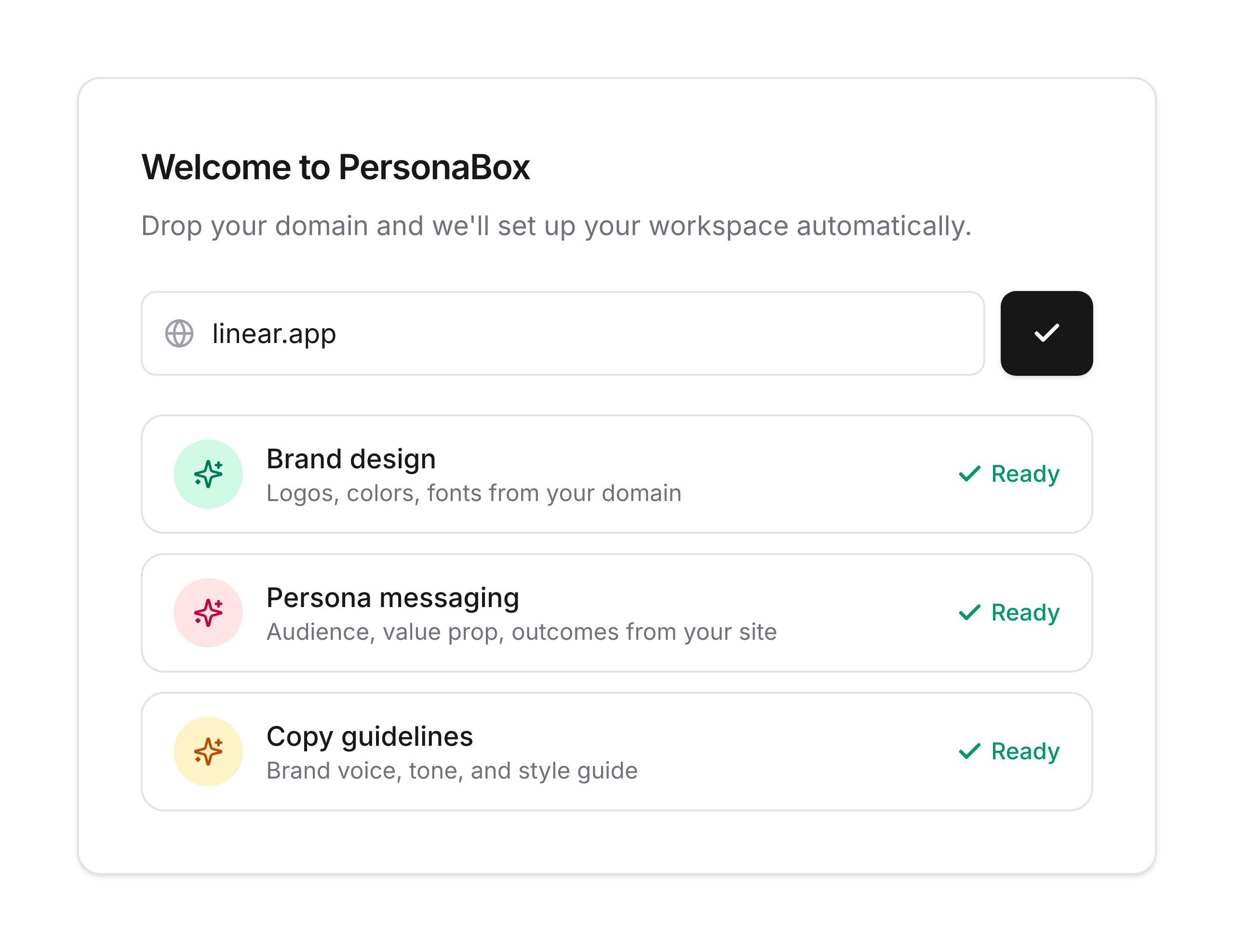 Set up PersonaBox in seconds from your domain